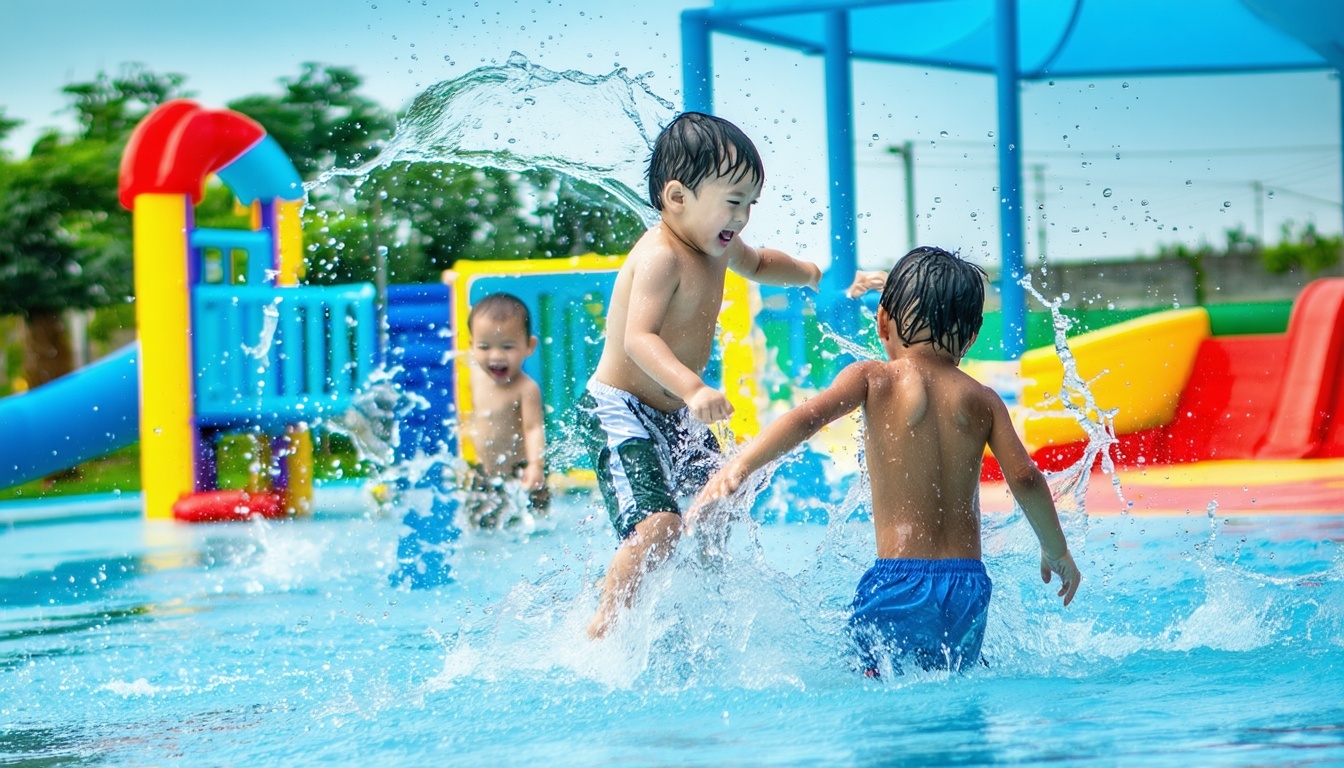 Children playing in a safe splash zone area