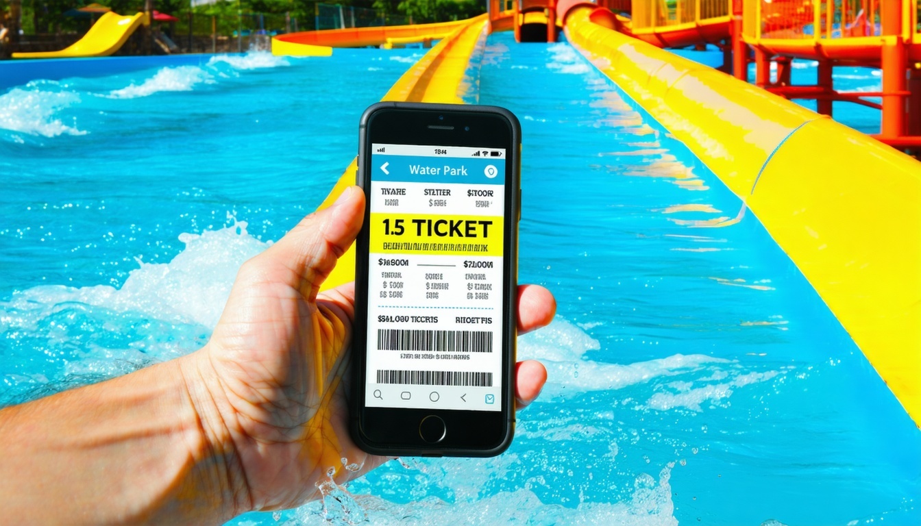 Mobile phone displaying water park ticket options